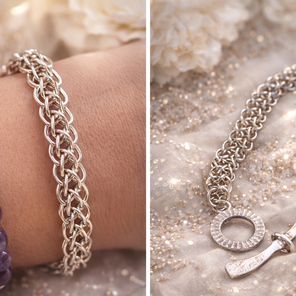 ✨ Handcrafted Sterling Silver Chainmaille Bracelet | Artisan Toggle Clasp